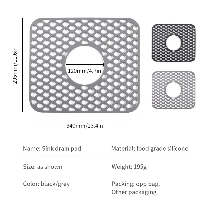 Wellfine Non-slip Grey Silicone Heat Resistant Sink Protector for Bottom of Farmhouse Stainless Steel or Porcelain Bowl Sink Mat