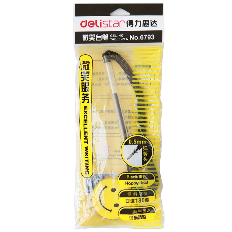 Deli 0.5mm Rotating Desk Pen Adhesive Type Desktop Counter Pen Black Ink Model 6793