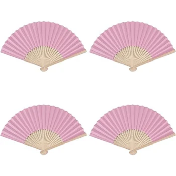 Customizable Pink Paper Fans Collapsible Bamboo Hand-Held Fans Suitable For Diy Decorative Wedding Gifts Dancing Parties