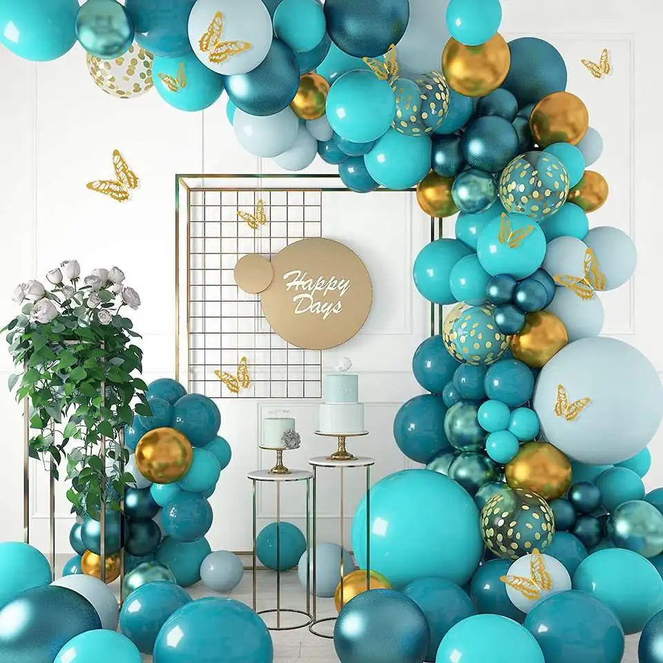 140pcs Teal Blue Balloons Garland Arch Kit 5th Birthday Girl Party Anniversaire Wedding Decoration Marriage Bride