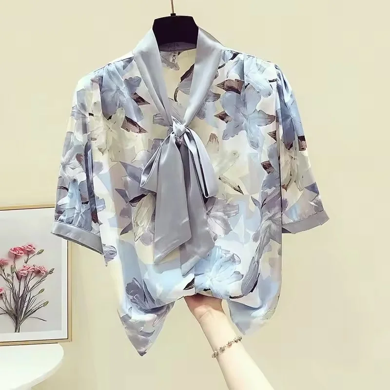 Women's Summer Tops 2024 Trendy Casual Printed V-Neck Short Sleeved Shirt Pullover Loose Blouse Tops, S-3XL