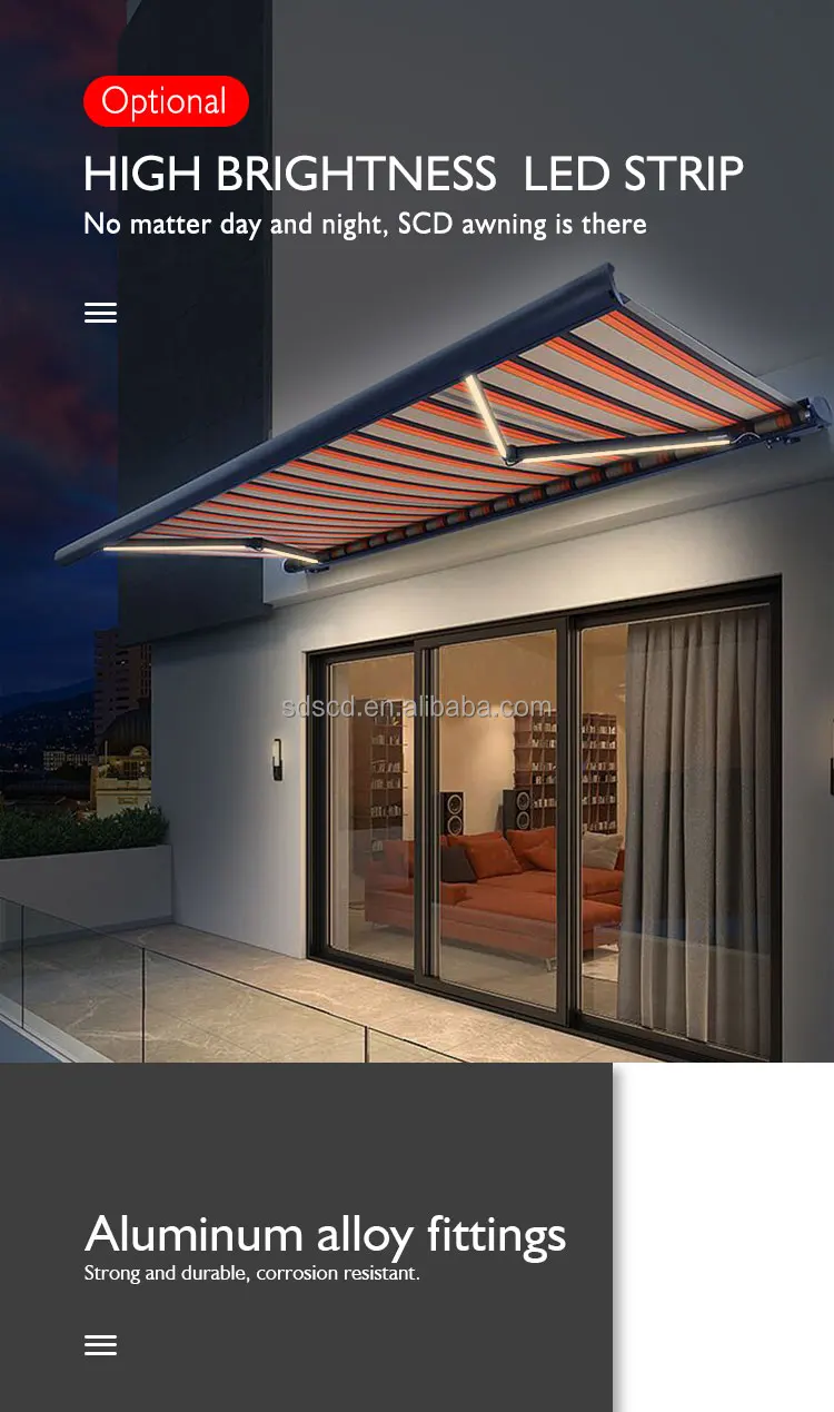 Outdoor Sunshade Aluminum Patio Motorized Awning Manual Control