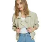 Leather Jacket Custom PU Side Pockets Faux Bomber Leather Jacket For Women Leather Coat