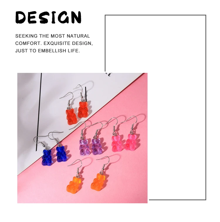 Jewelry Earrings women Creative Cute Mini Gummy Bear Earrings Minimalism Cartoon Design Female Ear Hooks Danglers Jewelry Gift