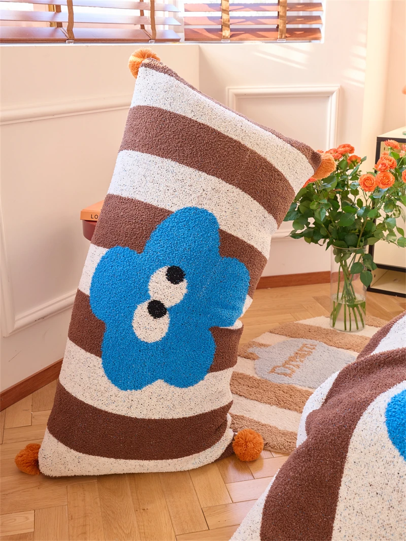 product new arrival polyester  cartoon blue flower vertical stripe jacquard knitted throw blanket  for office  home decoration ld-61