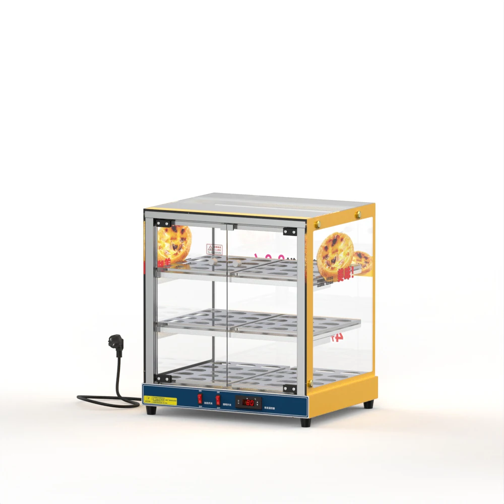 Commercial Countertop 3-Tier Glass Egg Tart Warmer Display Cabinet