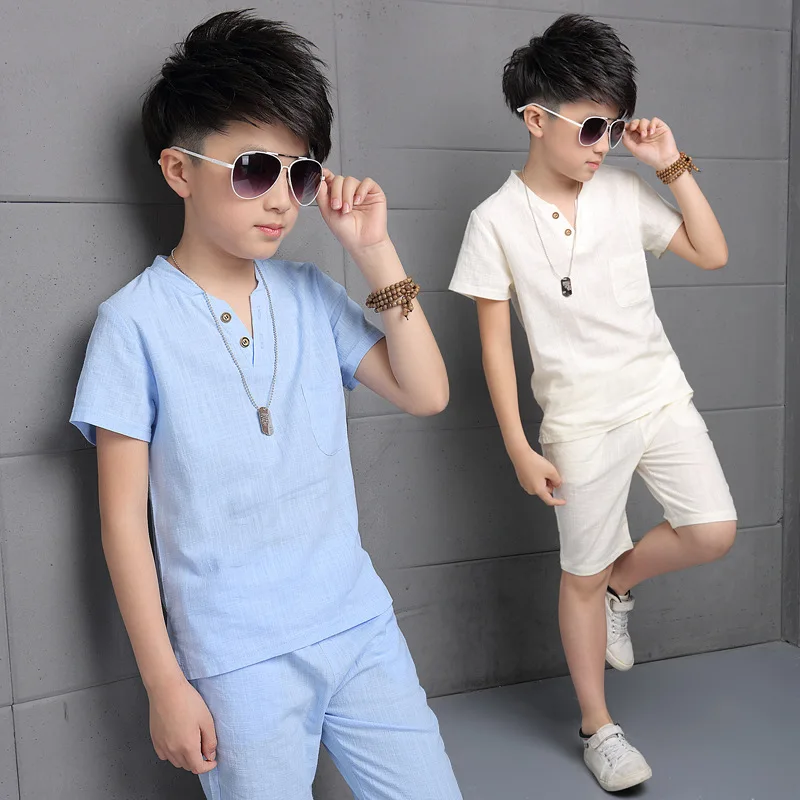 2023 New Summer boy's clothing set Short Sleeve Cotton Muslim children's clothing Teen Boys Wholesale Boys shirts
