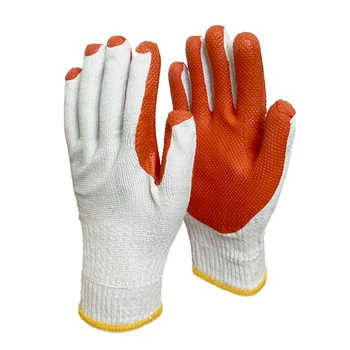 Custom logo oil orange palm chemical resistant anti slip white poly-cotton lining rubber coated work labor gloves safety