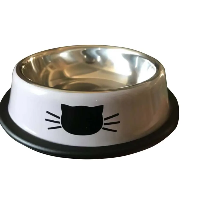 product single stainless steel anti slip silicone side pet food water feeding bowl with footprints printing-53