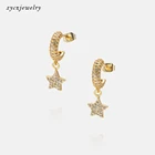 Hoop Earrings Trendy New Copper Star Hoop Earrings 18k Gold Plated Mix Color CZ Star Hoop Earrings