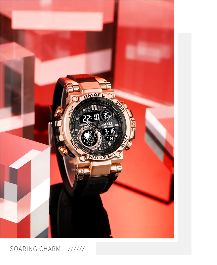 SMAEL 8093 Sport Watch Men Watches Waterproof 5Bar Dual Time Men's Watches Shock Resistant Alarm Clock montre homme