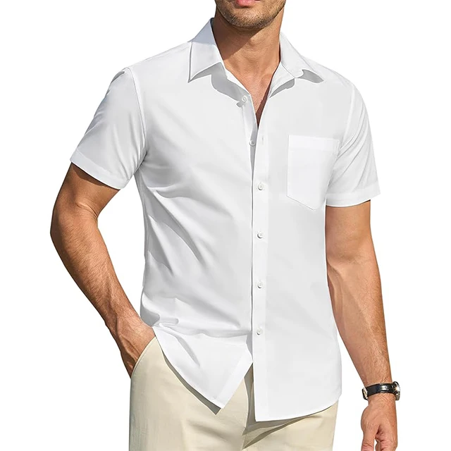 Men's Short Sleeve Button Down Lyocell Shirts Casual Summer Beach Cuban Collar Wedding Shirt with Pockets H3573eab98eb24356a0aba809a3f69666z