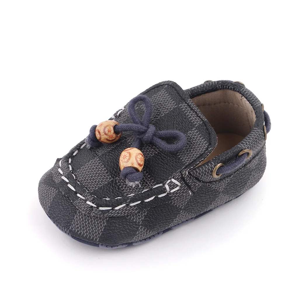 New Classic Vintage Plaid Toddler Shoes with Bow Non-slip Soft Soled Baby Walking Shoes factory