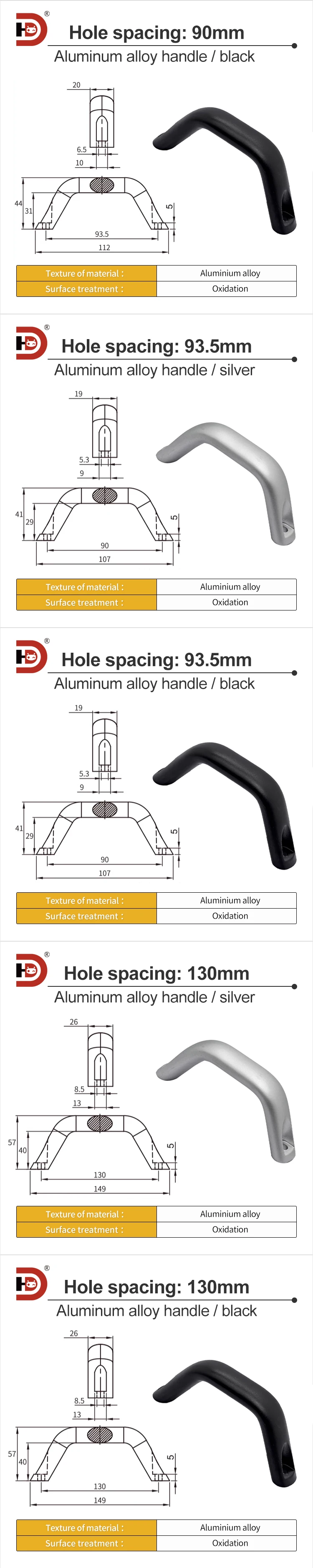 Aluminum Alloy Solid Handle HHDF HHDFA HHDFL Cabinet Door Toolbox Mechanical Equipment Door Handle details