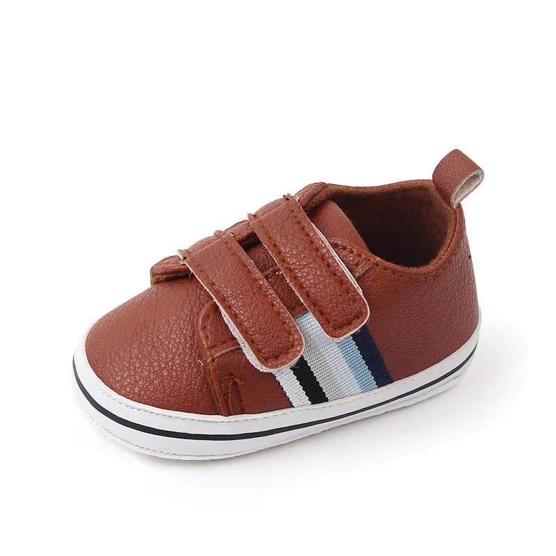 Spring and Autumn 0-1 Year Old Baby Boy Solid Color Striped Soft Soled Casual Toddler Shoes supplier