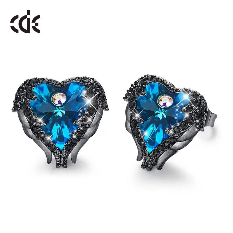 CDE E1752 Fashion Jewelry Copper Alloy Rhodium Plated Earring Wholesale Heart Shaped Earring Fashion Crystal Women Stud Earrings
