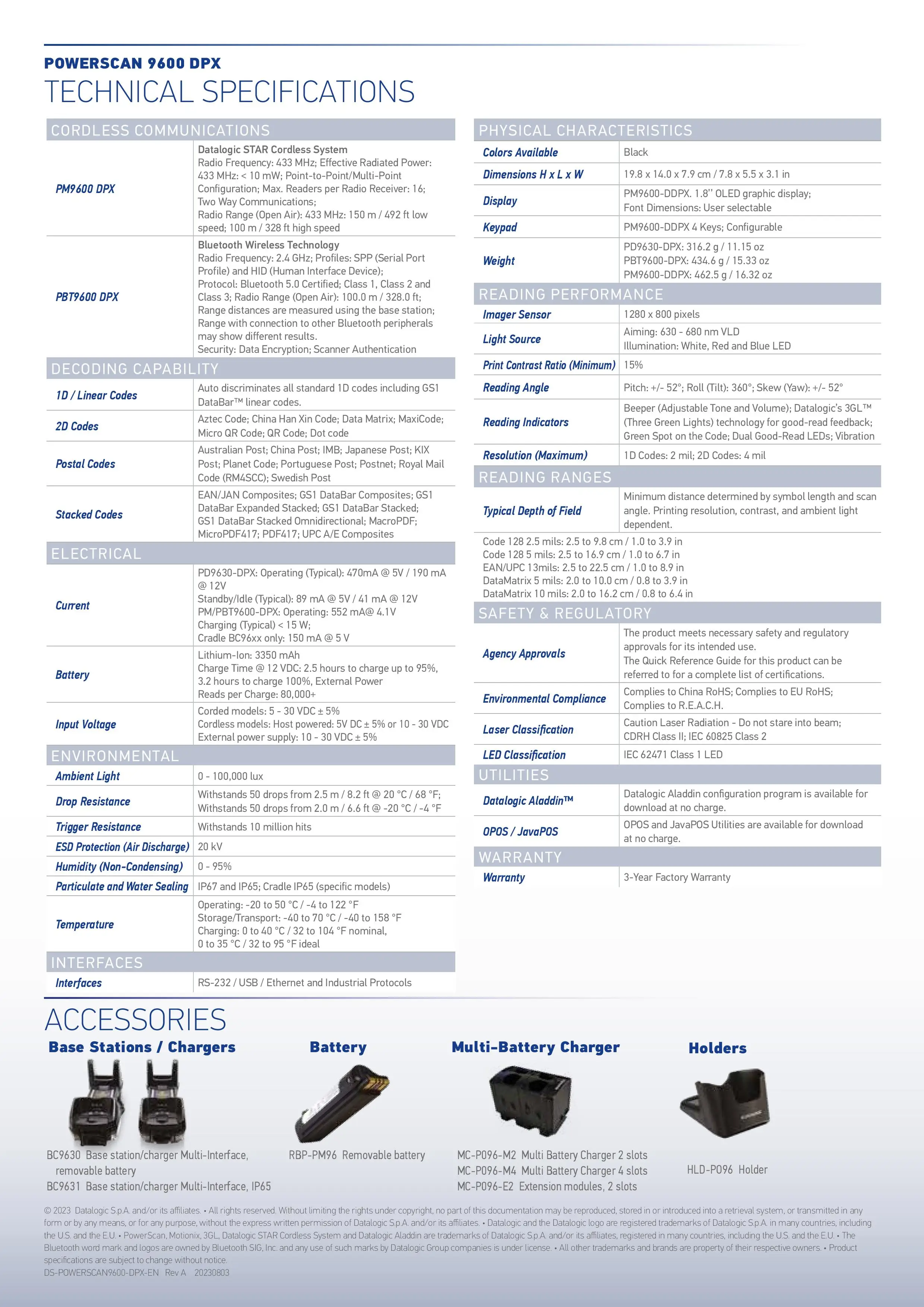 Datalogic PowerScan PBT9600 DPX - Handheld scanner for industrial DPM codes, Omnidirectional reading of 1D, 2D and stacked codes