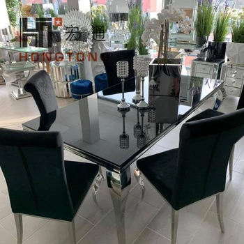 Louis Dining Table with Tempered Black Glass Top and Chrome Base