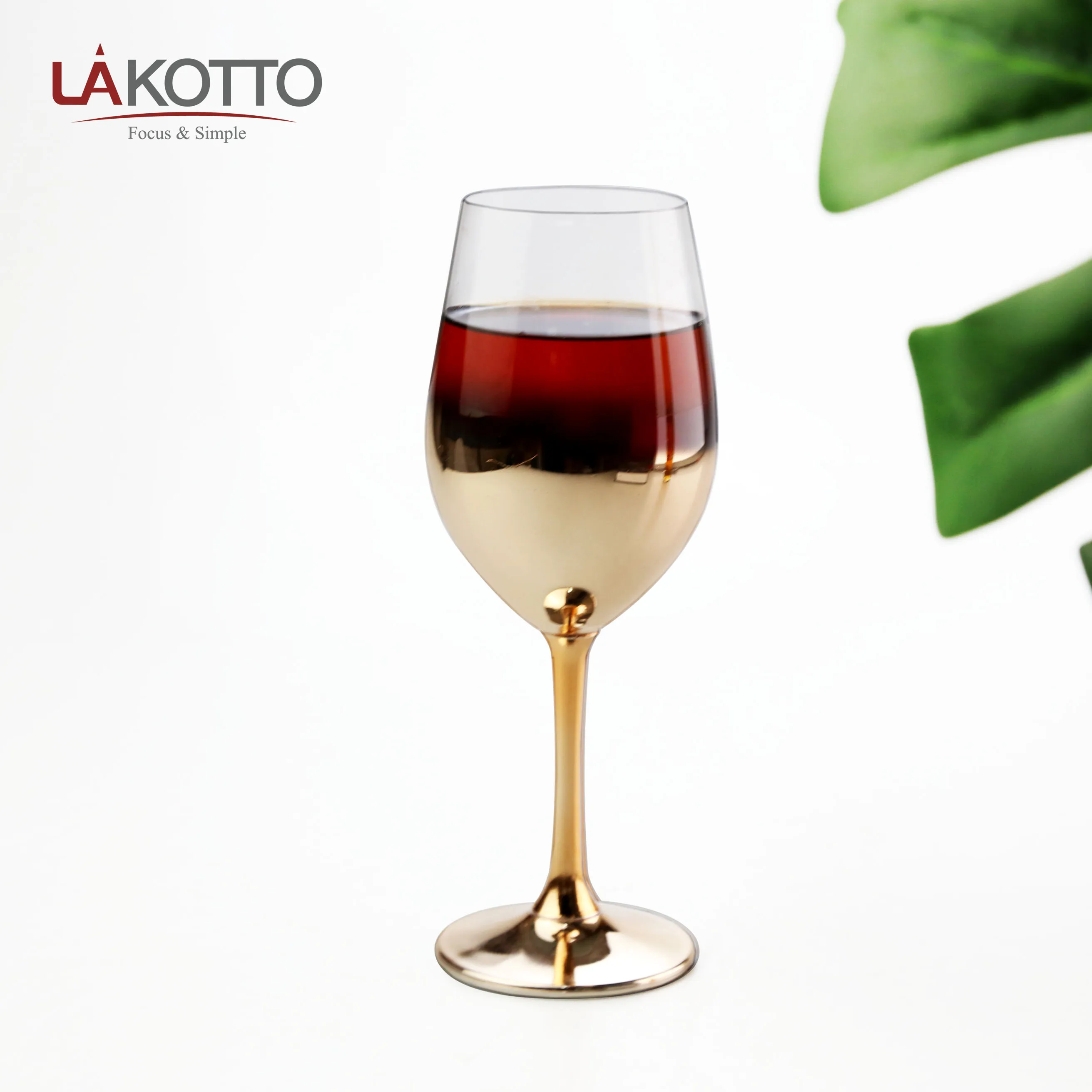 wholesale high quality transparent Gold plating 345ml electroplate luxury wine glass goblet