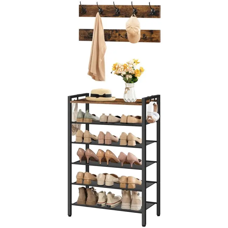 Wholesale Coat Hooks and Shoe Rack Set Industrial Style Coat Tree Shoe Storage Stand Set for Shoes Organizer