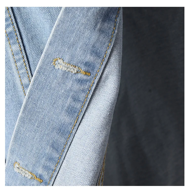 Custom Women's Oversized Vintage Denim Jacket Long Sleeve Cropped Coat with Fringe Sequin Embroidered Design factory