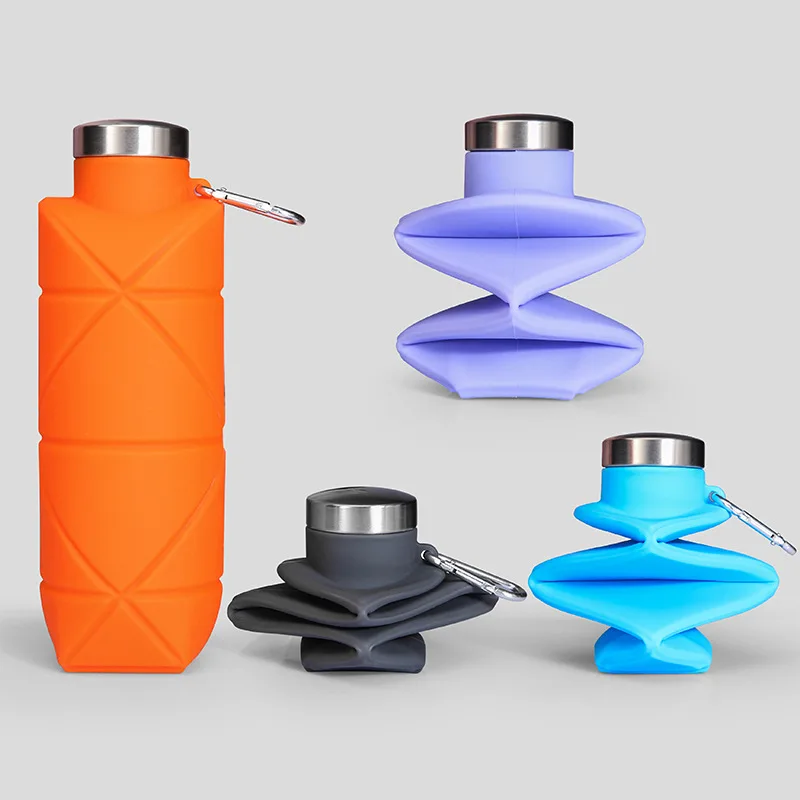 Solid Rhomboid Folding Silicone Cup Outdoor Sports Travel Kettle Water Bottles portable with handle