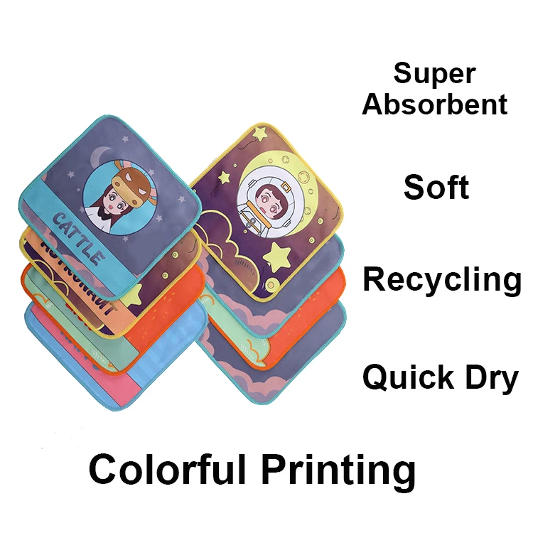 Cartoon Printed Absorbent Quick Dry Custom Design Microfiber Small Square Gift Towel
