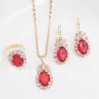 Oval European And American Fashion Jewelry Set Party Three-Piece Jewelry Oval Water Drop Pendant Gem Set