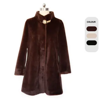 Factory Price Women Winter Classic Mink Style Ladies Brown Faux Fur Luxury Coat