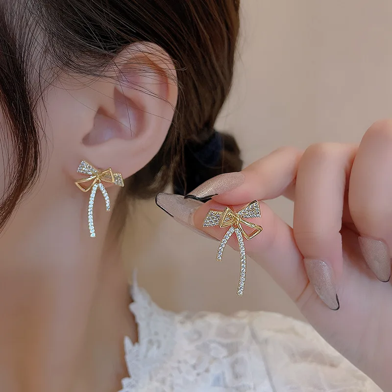 diamond Zircon rosette earrings women light luxury exquisite earring sense of luxury earrings jewelry