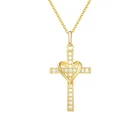 Jewelry Pendant Gemnel Custom Jewelry Gold Plated Pave Cubic Zirconia Heart Cross Pendant Necklace