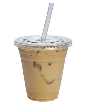 100% PET Clear Disposable Plastic Cups with Lids and Straws for Iced Coffee, Smoothie, Milkshake