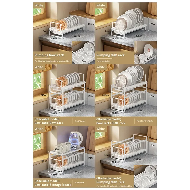 New 2023 Stackable 2 Tier White Dish Rack Sink Dish Rack Dish