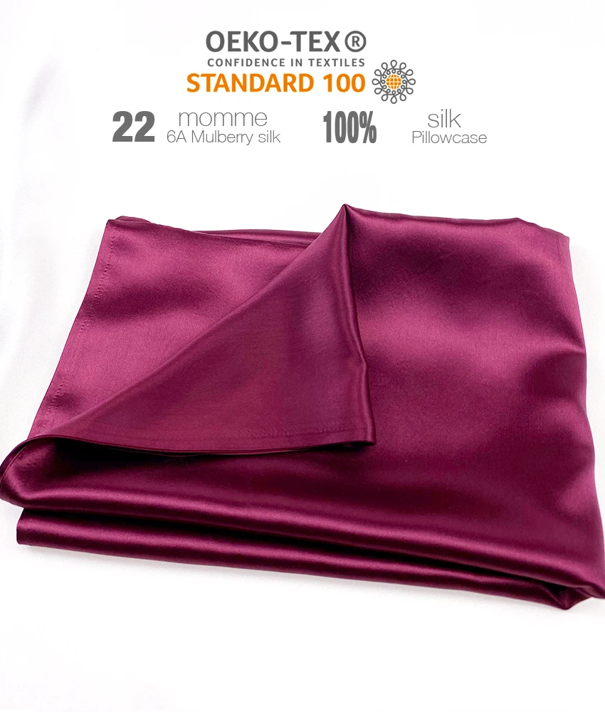 wholesale silk pillowcase and eye mask pillowcase cover 25momme with silver ions red silk pillowcase