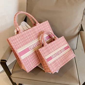 2020 Trendy Lattice Pattern Tote Bag Custom Printed Name Top-handle Ladies Hand Bags Casual Designer Women Fashion Handbags