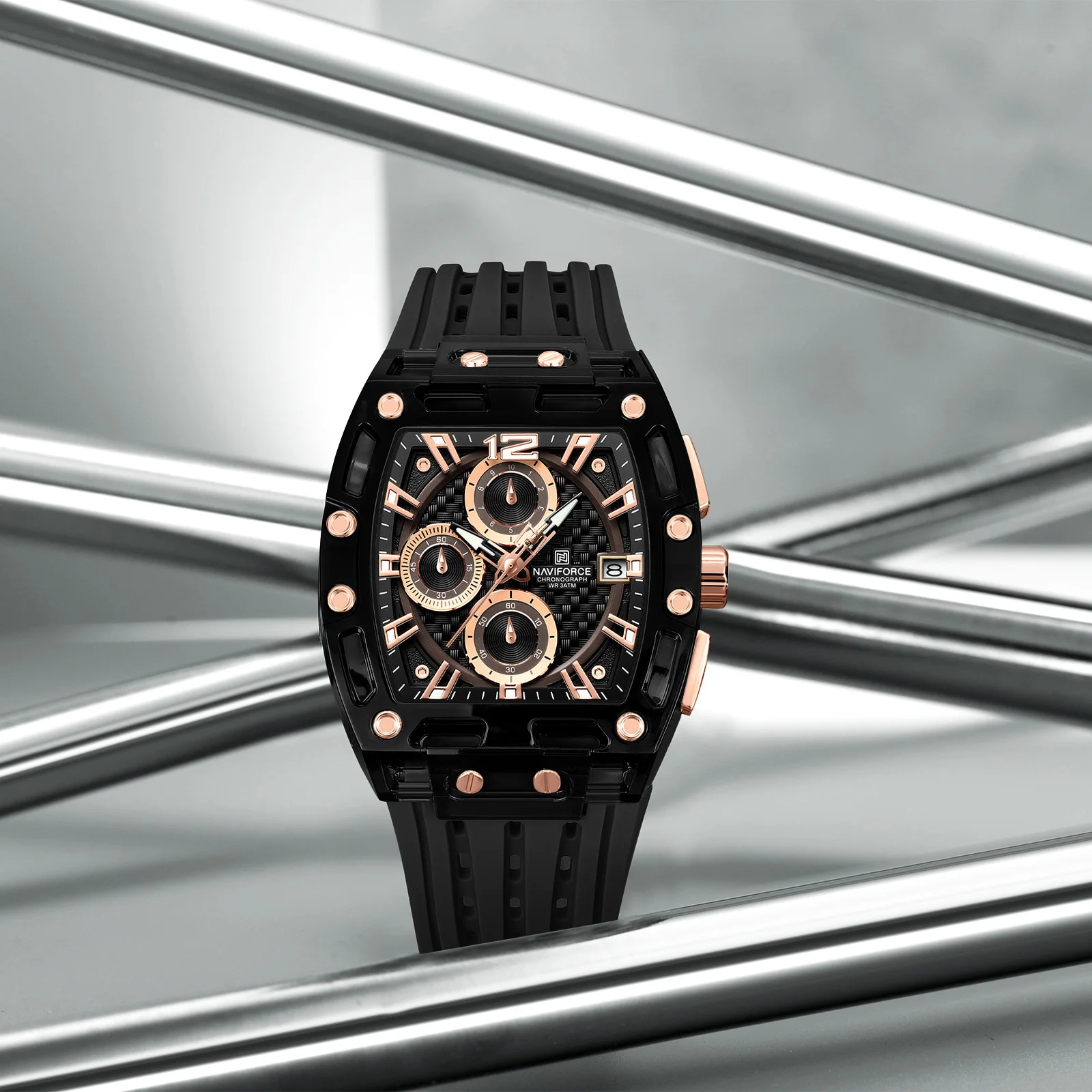 NAVIFORCE 7105新设计透明酒托手表男士石英表防水奢华运动户外蒙特霍姆