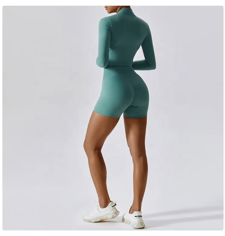 3PCS Seamless Women Yoga Set Workout Sportswear Gym Clothing Fitness Long Sleeve Crop Top High Waist Shorts Sports Suits