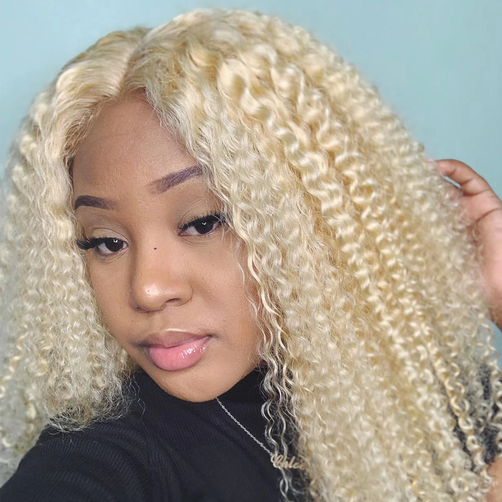 613 Blonde Peruvian Kinky Curly Human Hair 13x4 Hd Lace Frontal Wigs For  Black Women Lace Front Wigs Full Lace Human Hair Wigs - Buy 613 Blonde  Peruvian Kinky Curly Human Hair