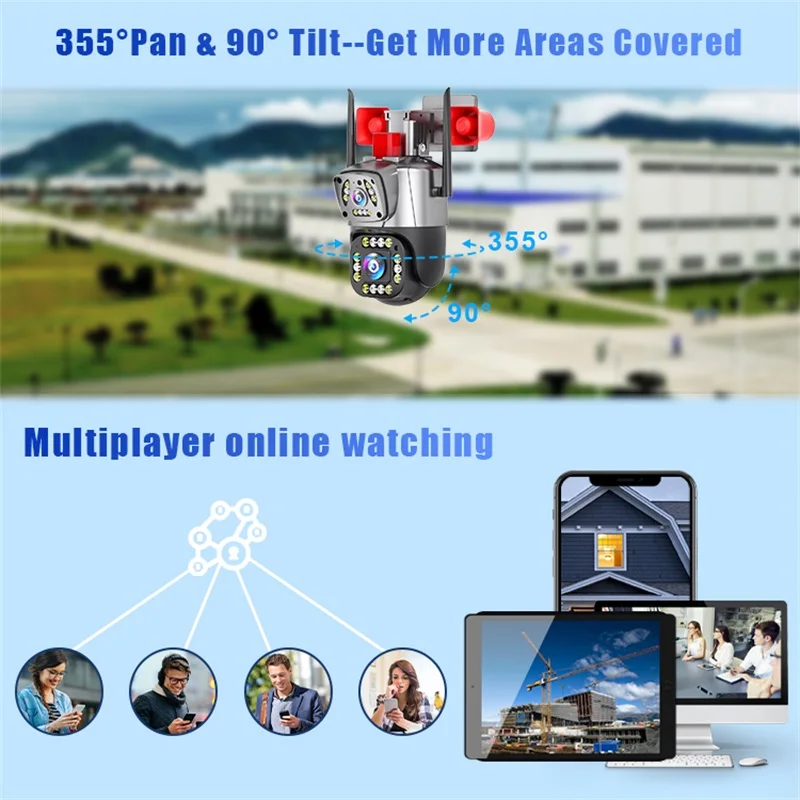 Outdoor Wifi Wireless Camera 4mp Dual Lens Ptz 4x Zoom Security Surveillance Panoramic Full Color Ip Network Cctv Camera