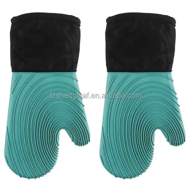 product novelty design dotted kitchen cotton double layer bbq grill heat resistant food grade silicone customized oven mitts gloves-7