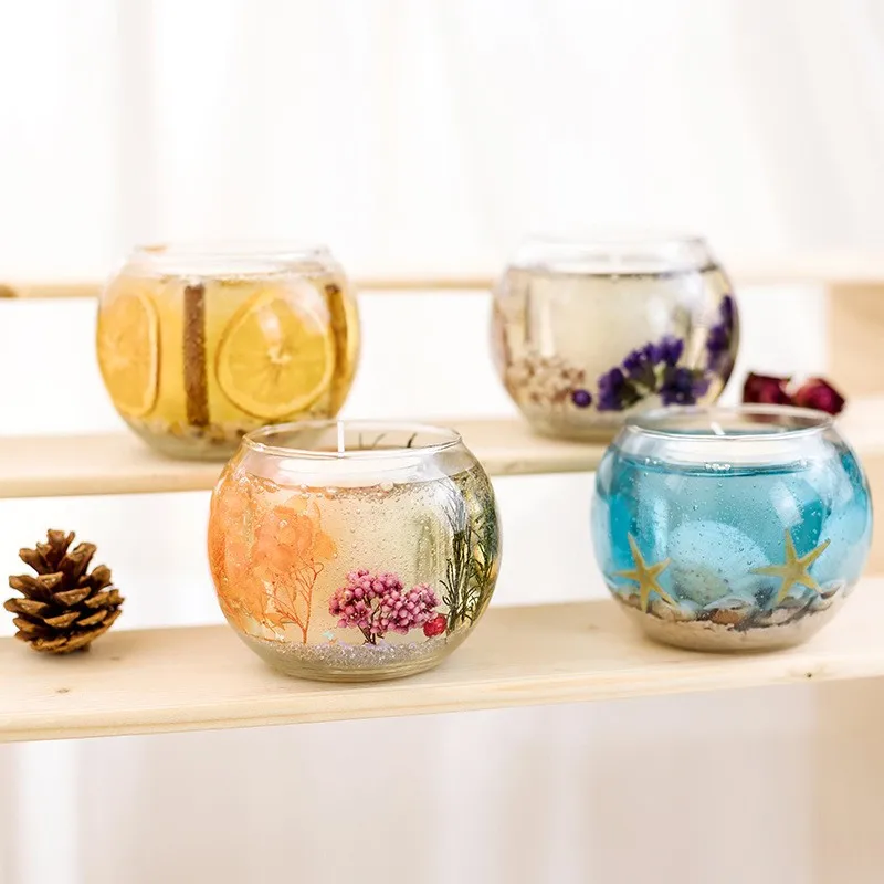Latest Aromatherapy Candle Wedding Decoration Transparent Spherical Glass Jar Creative Jelly Diy Wax Flower Container Cup Scente