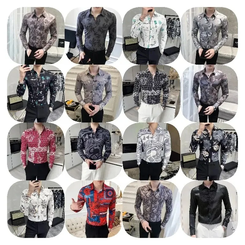 New men's full printed shirt wholesale breathable quick drying guaranteed quality lapel long-sleeved shirt