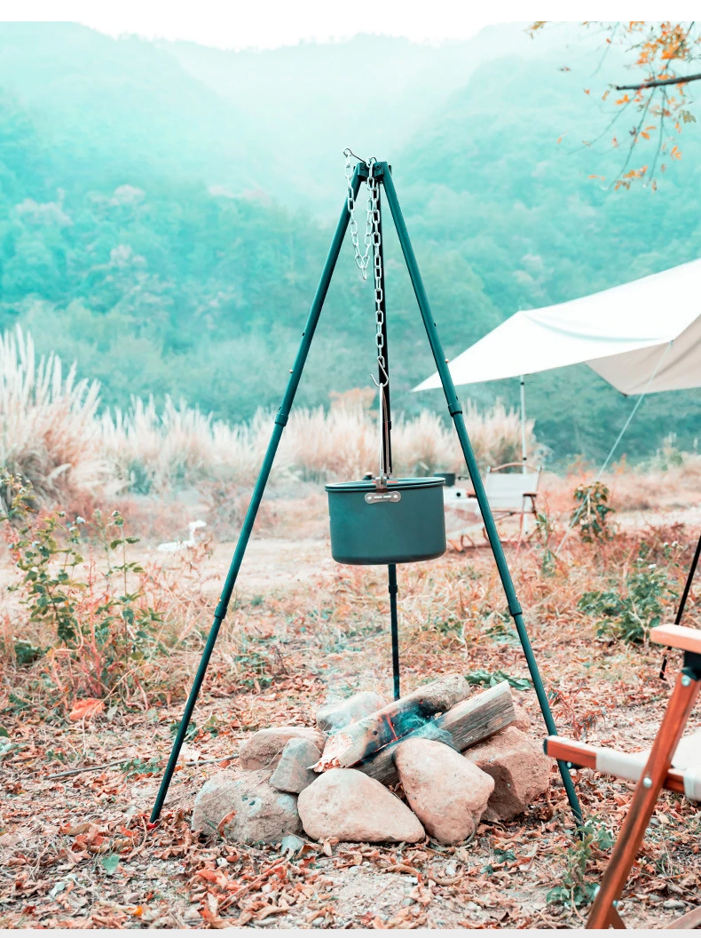 3 Sections Outdoor Camping Cooking Stand Durable Aluminum Alloy Tripod Hanging BBQ Grill for Campfire Picnic