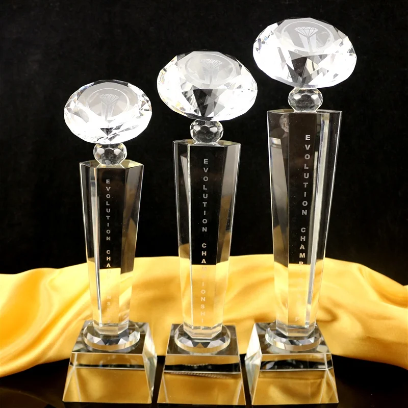 CORPORATE BUSINESS AWARD TROPHY DIAMOND CRYSTAL LASER ENGRAVING WITH GIFT BOX