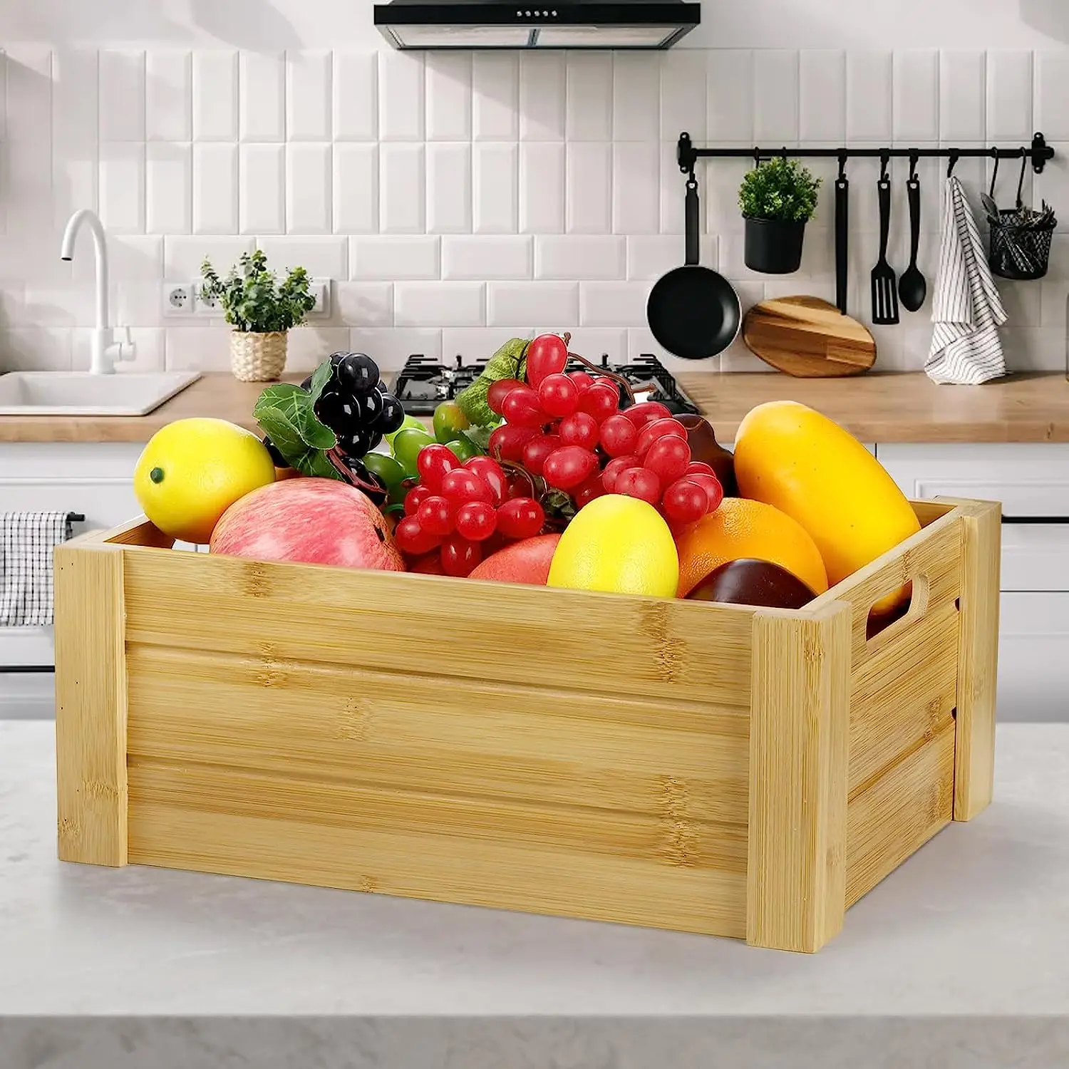product natural bamboo wooden storage bins set desktop basket box kitchen food container with handles-4