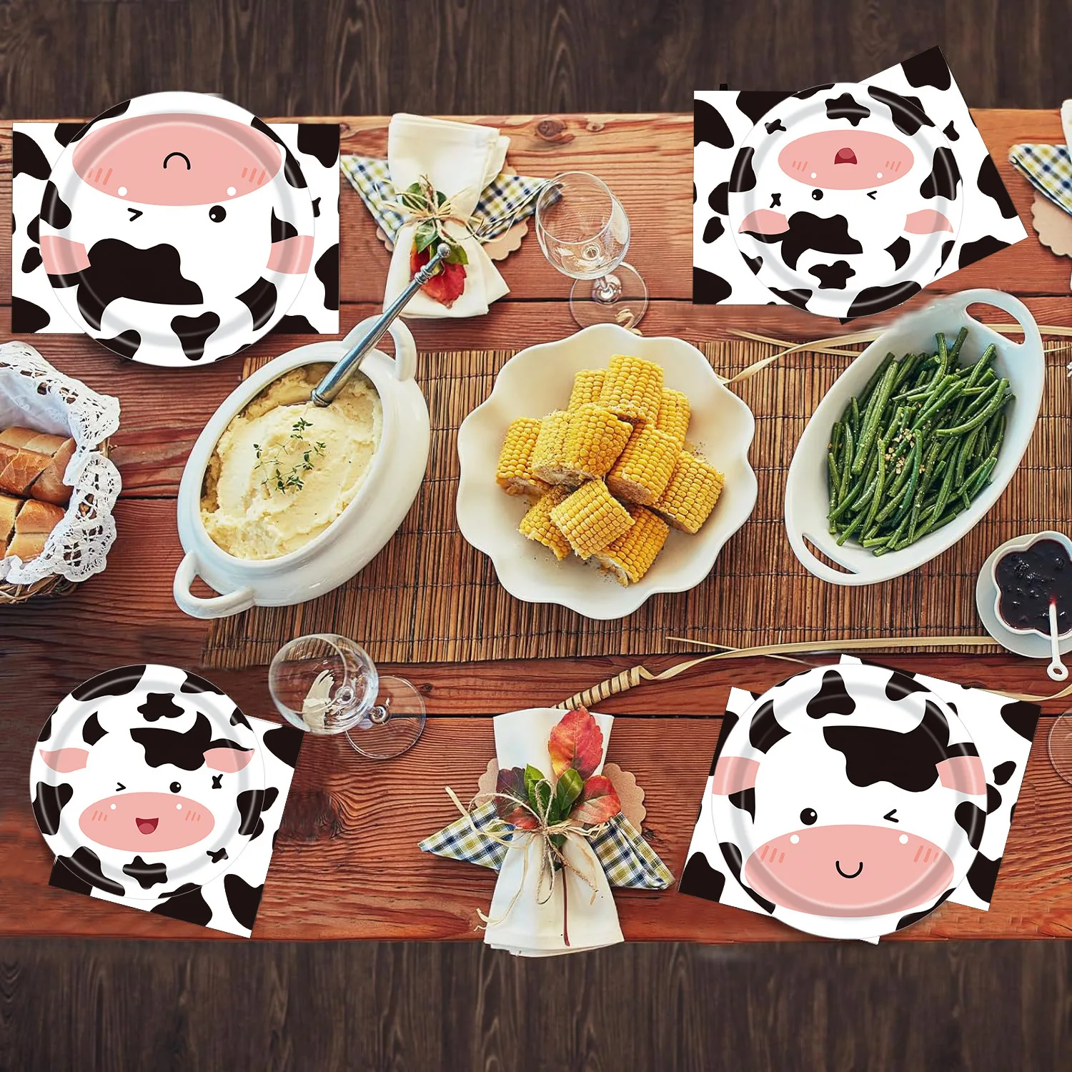 Cartoon Cow Customized Birthday Party Decoration Pattern Party Disposable Tableware Paper Plates And Cups Set