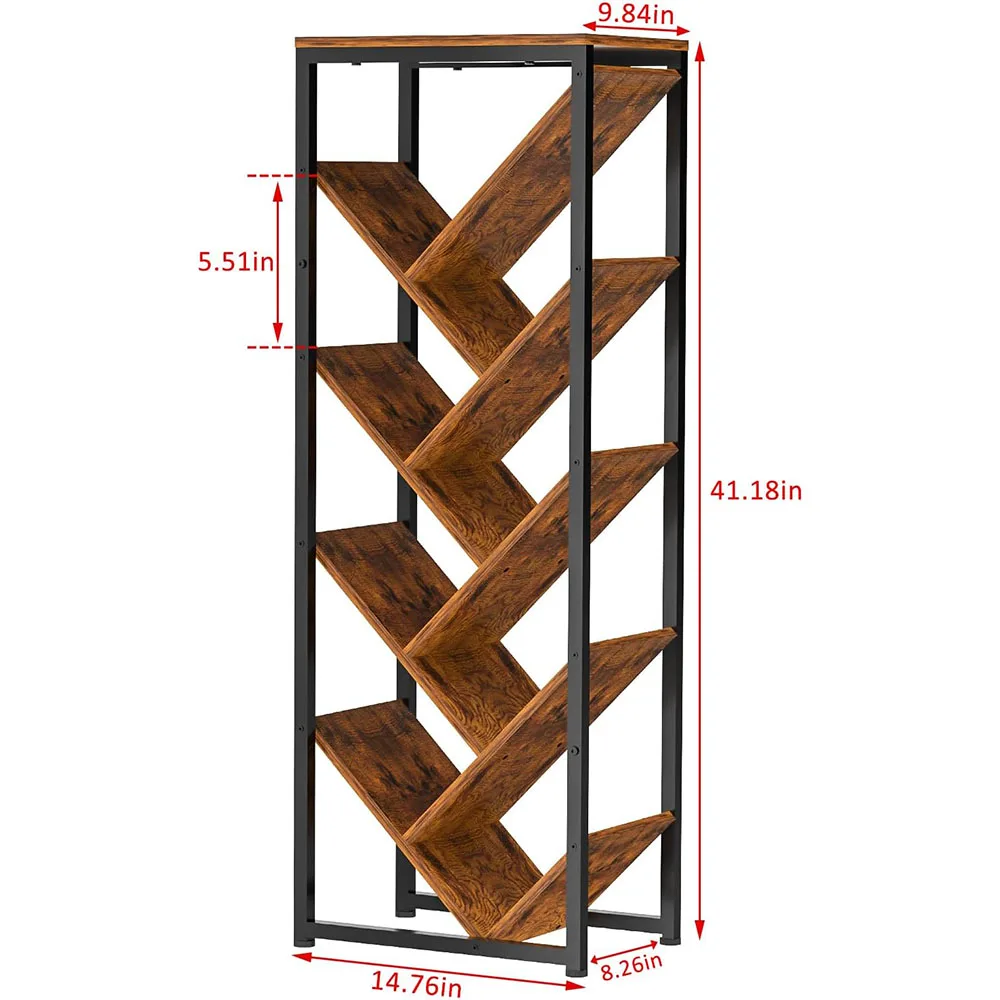 Vintage Living Room 9-Tier Tree Bookshelf Adjustable Feet Hardcover Books Storage Organizer Floor-Standing 9-Tier Coffee Table manufacture
