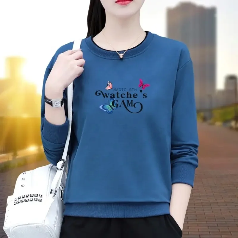 Women's long-sleeved sweatshirt casual crew neck loose pullover hoodie wool autumn top