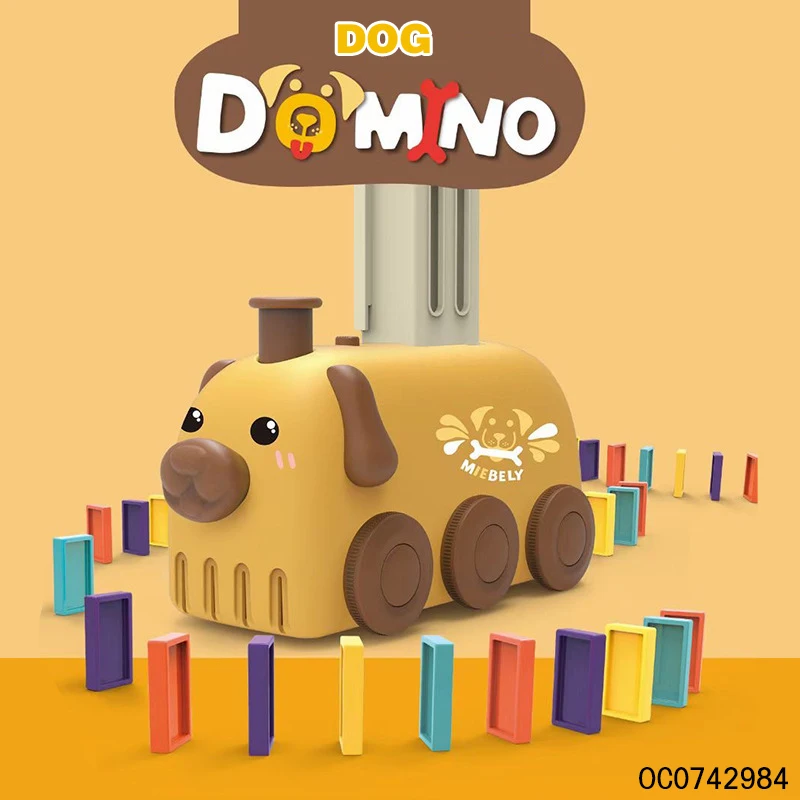 Educational lovely dog kids custom electric domino train car set toy sound