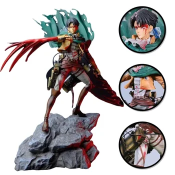 35CM Hot Anime Figure Attack on Shingeki No Kyojin Rivaille Ackerman Battle Damaged Double-headed Action Figures